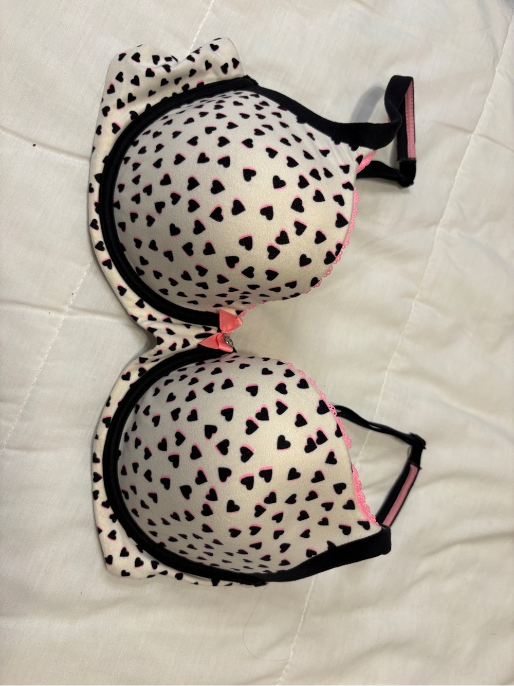 Victoria's Secret White Bra with Black and Pink Heart Print
